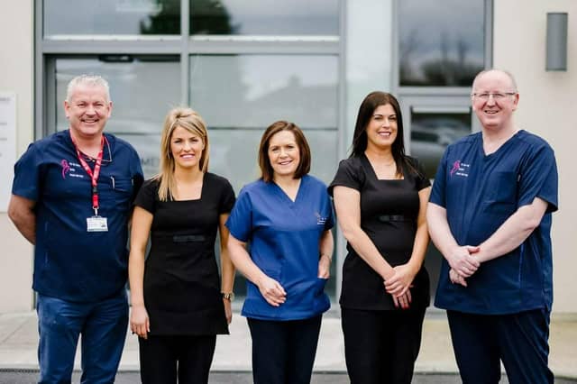 Staff at the Women's Health Group in Kilkenny. Prof. Ray O'Sullivan, Regina Cleere, Mrs. Jo Scobie, Jean Donegan and Mr. Trevor Hayes