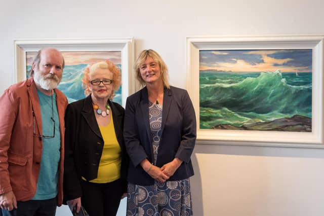 Artist Eoin De Leastar with Origin Gallery Director Noel Campbell-Sharp and Senator Grace O Sullivan on the opening night