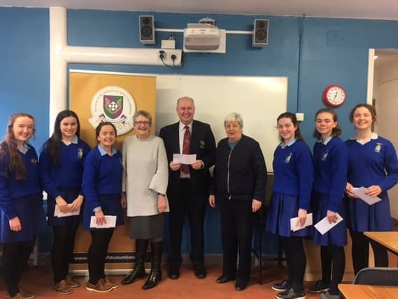 L-R Erika Carroll, Gemma O’Dwyer and Mary Kate Barrett speaking on world poverty and Caoimhe Meade, Siobhan Green and Kate O’Connor whose topic is the importance of history