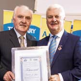 Séamus J King pictured with GAA president Aogán Ó Fearghaíl at recent ‘Sean Gael’ awards in Tipperary.