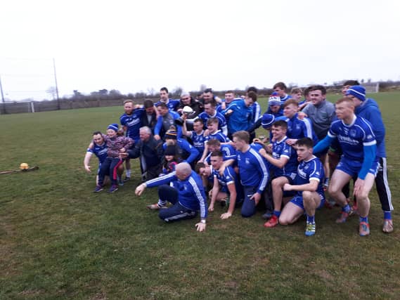 Thurles Sarsfields celebrate winning the All-Ireland junior B title after the game this afternoon.