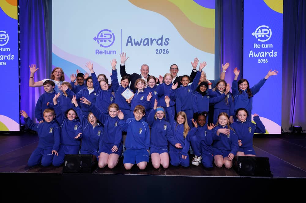 Students and teachers from Scoil Angela, Ursuline Primary School, Tipperary, winners of €1,000 for their Re-turn Local Legends Award (Large School)-winning initiative. Picture Conor McCabe Photography