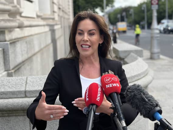 Health Minister Jennifer Carroll MacNeill speaks to the media outside Government Buildings in Dublin