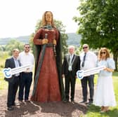 Carrick-on-Suir Municipal District councillors David Dunne, Mark Fitzgerald, Cathaoirleach Cllr Kieran Bourke, Michael 'Chicken' Brennan and Amy Goldsboro at the unveiling of the sculpure of Gráinne Mhaol at Castle Park in Carrick-on-Suir