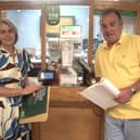 Retiring Fethard Postmaster Barry Connolly with post office colleague Audrey Devine in front of the counter at Fethard Post Office 