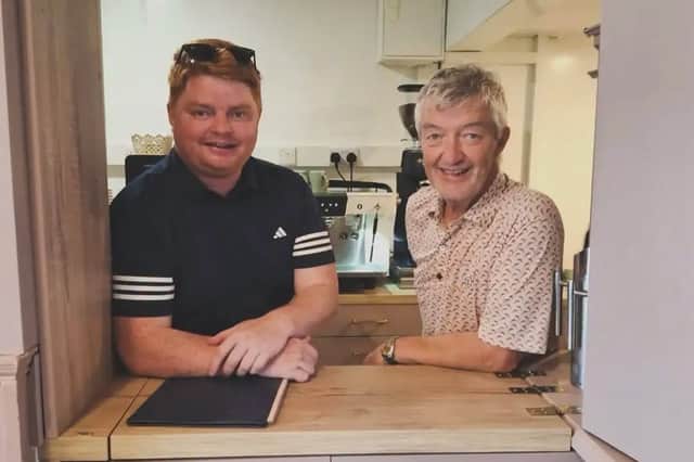 Cllr John O'Heney and Willie Crowe at the opening of Crowe & Co Cafe in Dundrum Village.