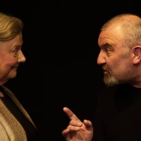 Brewery Lane Theatre Committee Chairman Barry Comerford performing a scene from Macbeth with Maria Clancy in The Human Condition at Brewery Lane Theatre in August. 