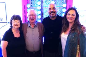 The Tipperary Song of Peace judges Moyra Frasier, Mick Foster, and Caitriona O'Sullivan with the winner, Leslie Bowe (in black).