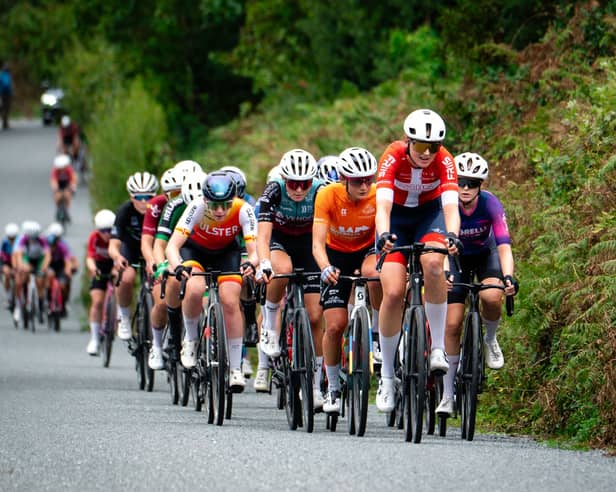 Danish rider Silje Weitze Antvorskov of Team Friis leads the field up Tickincor