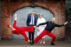 Pictured at St Patrick's Park in Dublin to announce the recipients of the Arts Council's 2026 Arts Grant Funding scheme are: Minister for Culture, Communications and Sport, Patrick O'Donovan with Arts Council Chair Maura McGrath and aerial artists and Arts Grant Funding recipients Henrik Gard and Ali Stanger. 