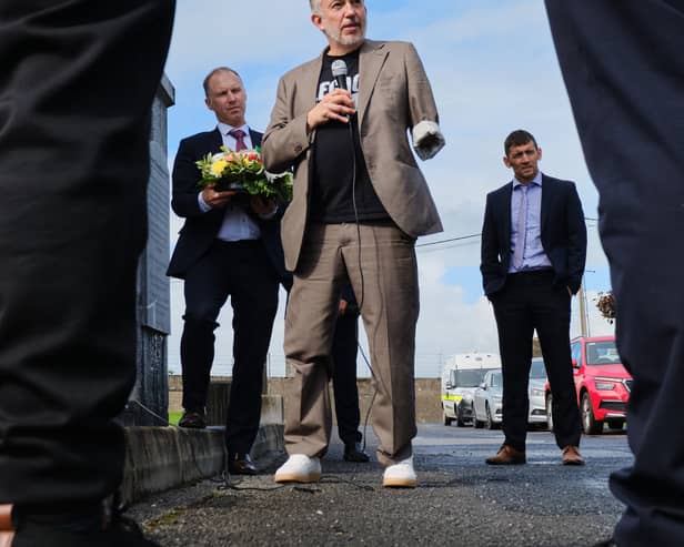 Giles Duley laying a wreath at the Tipperary Remembrance Arch at St Vincent’s Hospital  