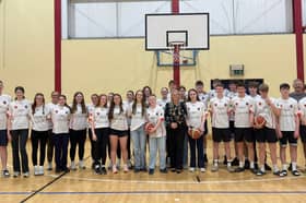 Players and coaches of the Tipperary Titans basketball club with Clonmel Mayor Cllr Siobhan Ambrose