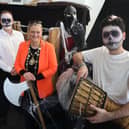 Mayor of Clonmel, Cllr Siobhan Ambrose launching the Zombie Walk with  Ross Boland and David McMenamin)