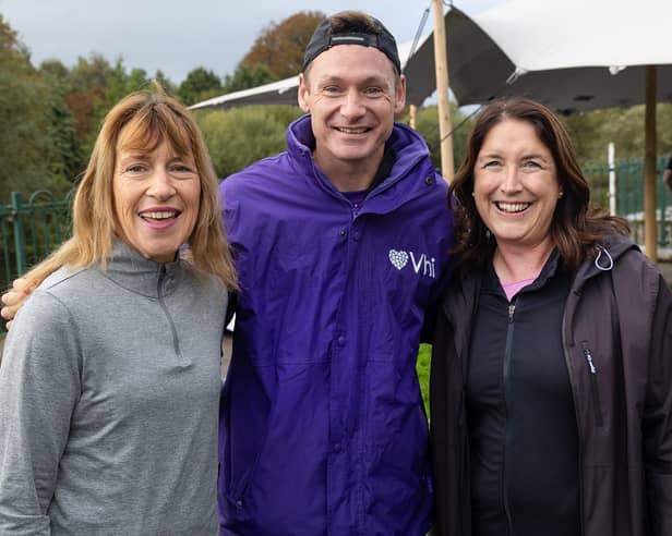 May Casey and Leana Griffin with David Gillick at the start of the VHI park run in Clonmel