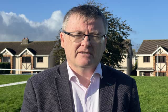 Sinn Féin TD for Waterford David Cullinane at the Birchwood estate (Mícheál Ó Scannáil/PA)