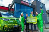 Texaco Spar Service Station, Carrick-on-Suir staff pictured alongside The National Lottery Winnies outside the John Street based service station which  sold the €500,000 EuroMillions Plus top prize on October 9.  Photo Rory Nolan