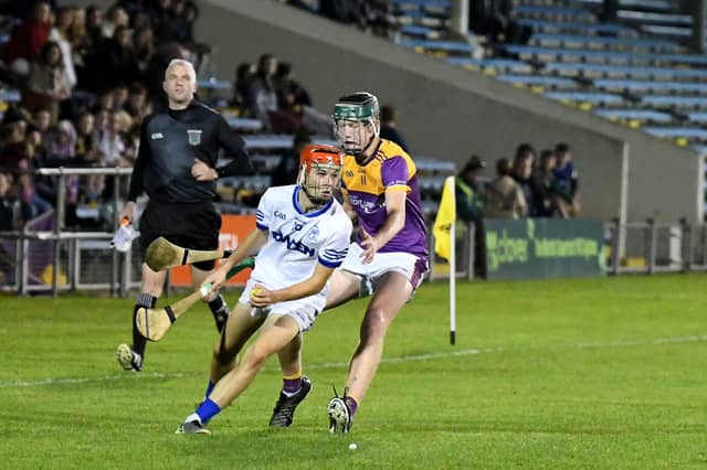Kayden Cloona, St Mary's, has possession while Newport's Charlie Tobin prepares to challenge during the County Minor A Hurling Championship final in Thurles