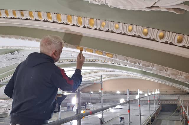 Finishig touches . The finishing touches are applied to the ceiling at St Mary's church in Clonmel