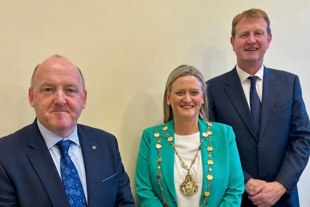 District Mayor Siobhán Ambrose and Jonathan Cooney, Manager of Clonmel Borough District, at the meeting with Justice Minister Jim O'Callaghan