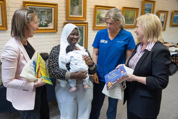 Catríona Crowe (Sláintecare Health Communities), Salamatu Mohammed and baby Julia, Aoife Ryan (Antenatal OPD, TUH, Clonmel), Maggie Dowling (Director of Midwifery, TUH Clonmel)