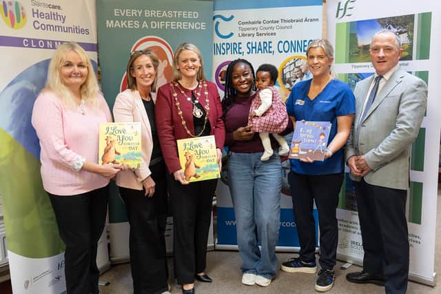 Debbie Scally (Staff Officer, TCC Library Service), Catríona Crowe (Sláintecare Health Communities), Cllr Siobhán Ambrose, Mayor of Clonmel Borough District, Seyram Aggor and baby Serena, Aoife Ryan (Antenatal OPD, TUH, Clonmel), Pat Bracken (Senior Executive Librarian, TCC Library Service