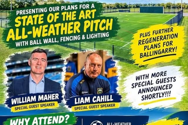 A poster advertising the open night for Ballingarry Community Field