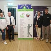 Kidney transplant recipients Michelle Barry and Sheila Gregan (left) and Matthew Holland and John Mounsey (right) with Michael Fitzsimons, Nenagh Irish Kidney Association Committee and Diana Austin, Ladies’ Captain, Nenagh Golf Club
