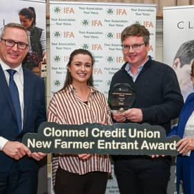 Michael Tobin from Cashel and his wife Norah, with Michael O’Grady, Head of Lending at Clonmel Credit Union (left) and Alice Doyle, IFA Deputy President (right).