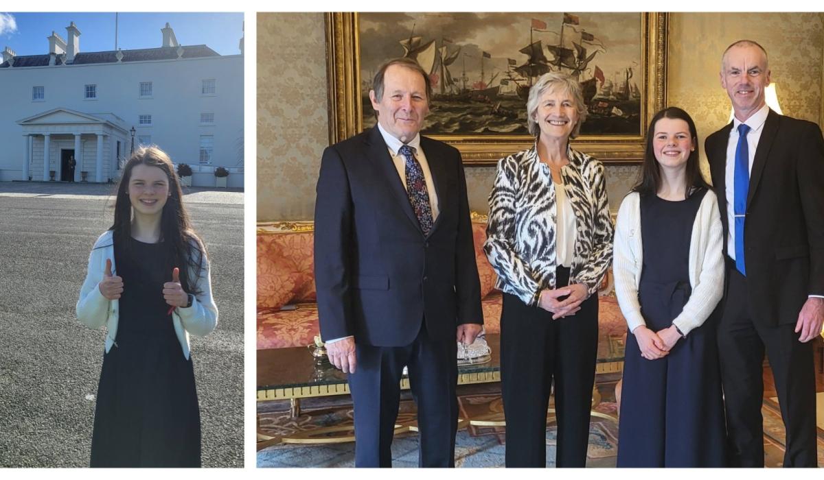 PICTURES: Tipperary teen autism activist Cara Darmody meets President Connolly at Áras