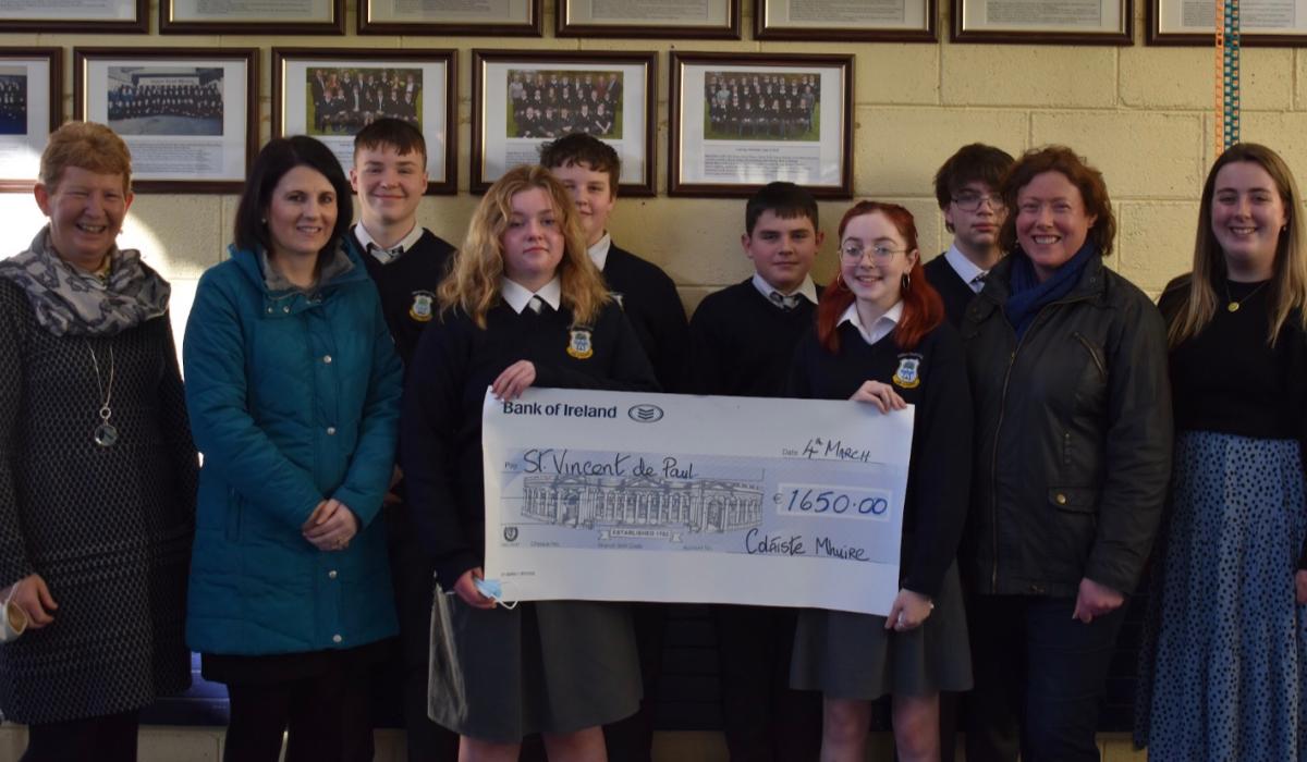 Second-year Col&aacute;iste Mhuire students raise &euro;1,650 for St Vincent de Paul