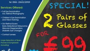 Jennings Opticians Thurles announce fantastic 'Back to School' Special Offer - 2 Pairs of glasses for €99