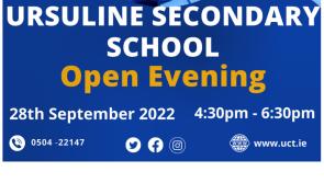 Ursuline Secondary School  Open Evening on  September 28 2022 from 4.30PM - 18.30 PM