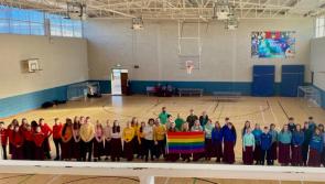 St Mary's Secondary School Newport celebrate Stand Up Week stand 