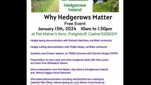 Free event will be held on Tipperary farm to underline the importance of  hedgerows 