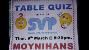 Table quiz in Clonmel for Society of St Vincent de Paul
