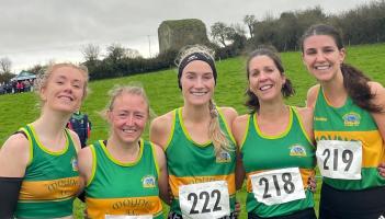 (From L-R) Sharon Cantwell, Mindy Doyle, Louise Fogarty , Eileen Ely & Orla Healy, who took home the team title at the County Senior Cross Country.