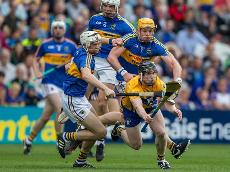 P&aacute;draic Maher and Brendan Maher pictured making life complicated for Clare's Tony Kelly on Saturday.