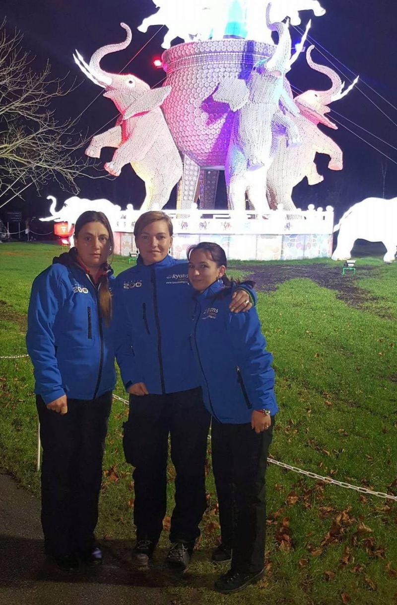 Ryans Cleaning Fairies keep Wild Lights sparkling at Dublin Zoo. L-R: Daniela Hancu, Reut Alexandrina and Carmen Petrescul