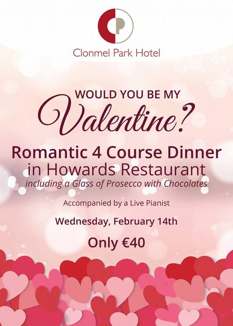 The winner of a dinner for two on Valentine’s Day at Clonmel Park Hotel is …..
