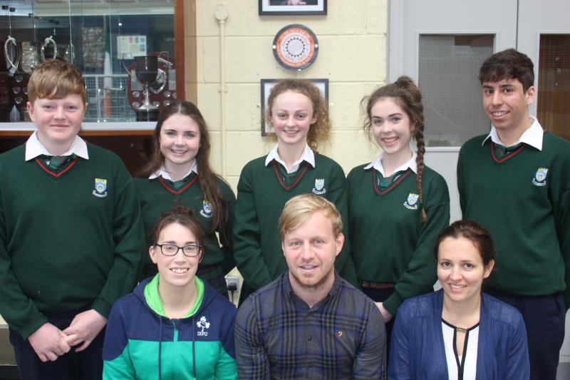 Paralympian Peter Ryan with staff and students of Cashel Community School