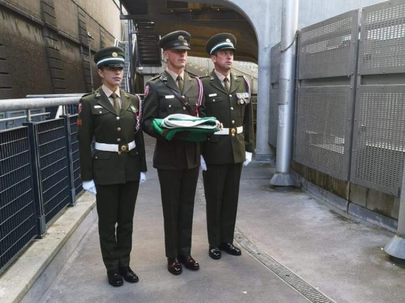Thurles man raises the Tricolour at Croke Park on Sunday last for the All-Ireland senior hurling final