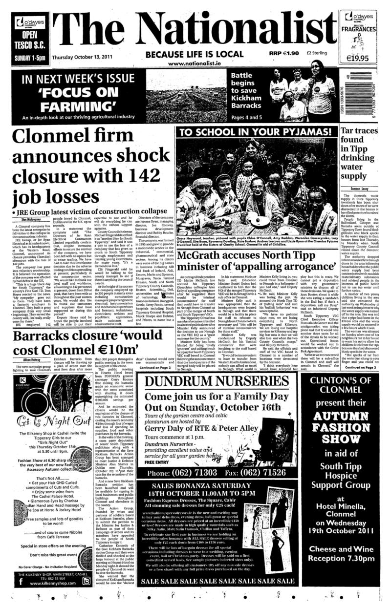 Yesteryears: 'Clonmel firm announces shock closure with 142 job losses'