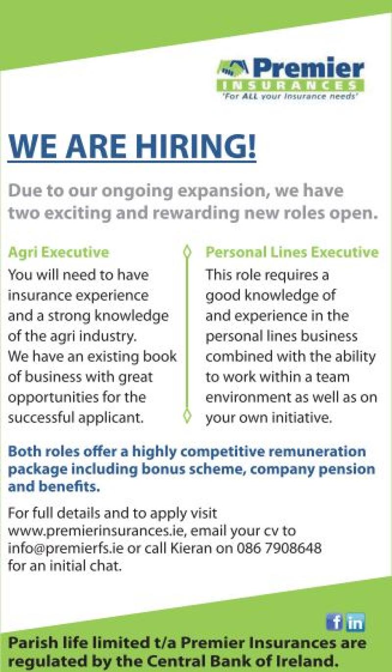 Premier Insurance in Thurles we are hiring! Tipperary Live