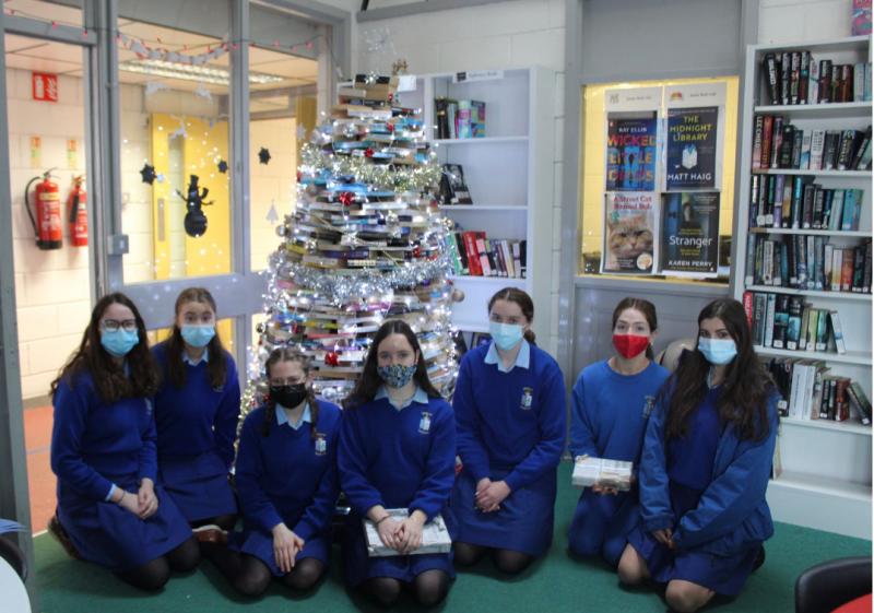 Christmas decorating at the Ursuline school library