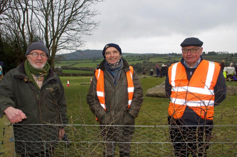 Minister of State  Malcolm Noonan TD, Milo Power, Ballyneale, Carrick-on-Suir and Tony Musiol of  Linguan Valley Tourism at the  winter solstice event at Knockroe. Pic: Anne Marie Magorrian 