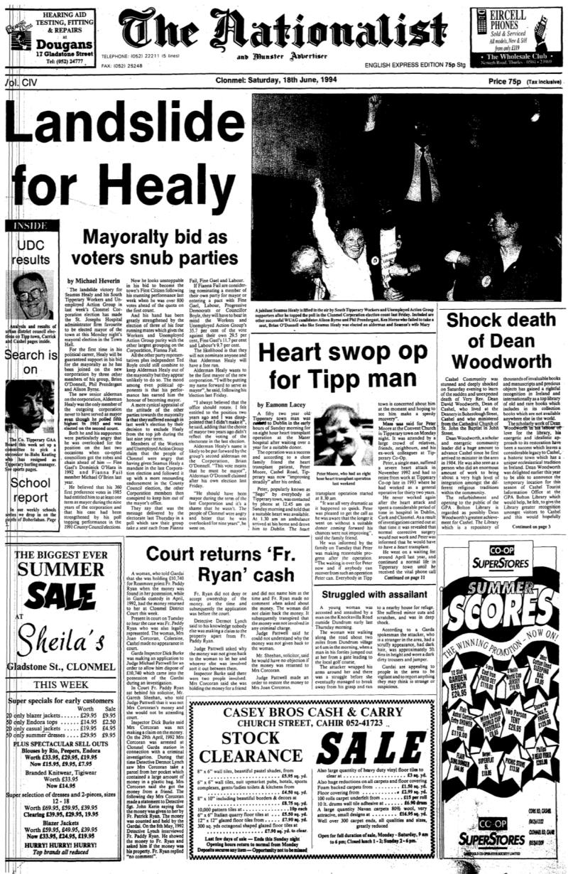 YESTERYEARS: Election landslide in Tipperary for Healy; great sadness in Cashel