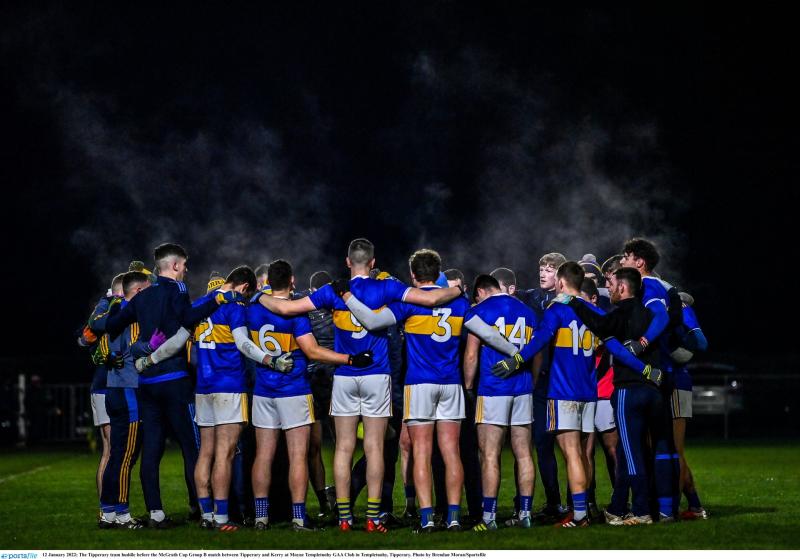 The Tipp senior football team in a huddle before the clash with Kerry