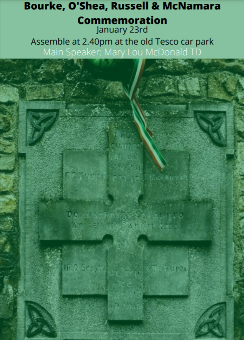 Sinn Fein Leader Mary Lou McDonald to speak at the  the annual Bourke, O Shea, Russell, and McNamara Commemoration in Roscrea