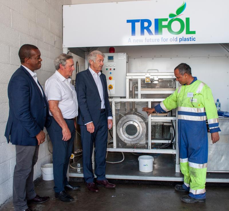 Pictured at the Trifol plant in Littleton are David Bradshaw - H&R UK & Benelux, Pat Alley - Trifol Chairman, Michael Lowry TD., Daya Kanyamarala - Plant Manager Trifol.