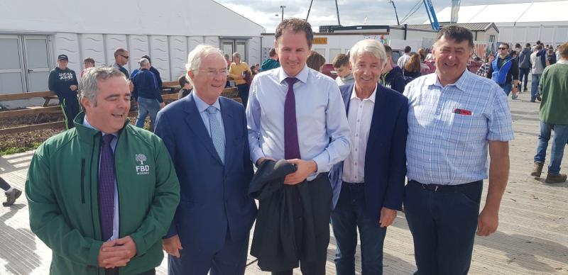 Mr. Tomas O Medihan, General Secretary of FBD; Mr. Michael Berkery, Chairman of FBD, Minister for Agriculture, Charlie McConalogue, Deputy Michael Lowry and Mr. Padraig Walsh, former President of the 